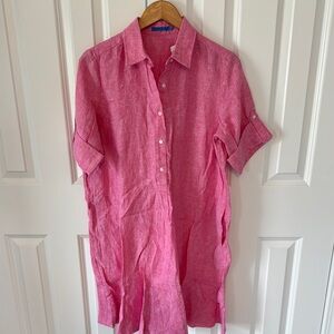 J. McLaughlin Pink Wellesley Linen Button-Up Shirt Dress